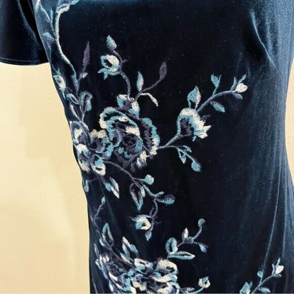 WHBM teal velvet embroidered floral dress - Picture 8 of 13